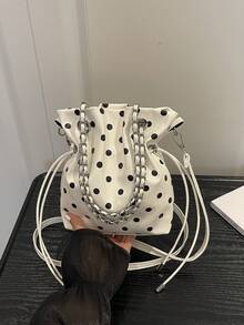 迷你優雅波點鏈條水桶包，多功能水桶包，獨特手柄，適合日常使用、街頭風格和朋友聚會，適合女孩、女性、學生和上班族。 - 米色 - 查看 12