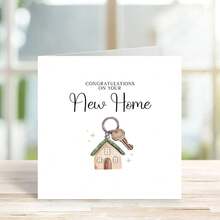 New Home Card, New Home Congratulations Greeting Card, Watercolor House & Key Illustration Housewarming Card, Sweet Minimalist Moving Gift Note Card For Friends Family Couple - Multicolor - View 1