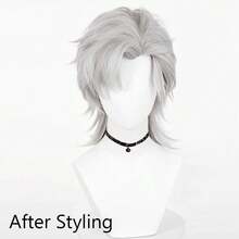 Anime Game Cosplay Grey Synthetic Wig Short Straight Men Fluffy Heat Resistant Wig For Daily Party - Light Grey - View 3