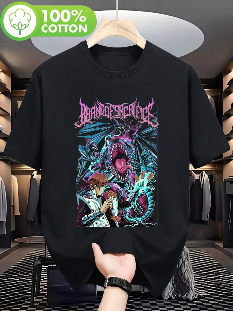Camiseta de Verano Unisex de Manga Corta con Estampado de Caballito de Mar y Fantasía Oscura, Estilo Japonés Divertido para Conciertos blusa casual mujer - Negro - Ver 1
