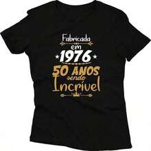 Camiseta de Cotton Polyester Polyester  Mujer Hecha en 1976, 40 Años de Ser Genial, Fecha de Cumpleaños - Multicolor - Ver 1
