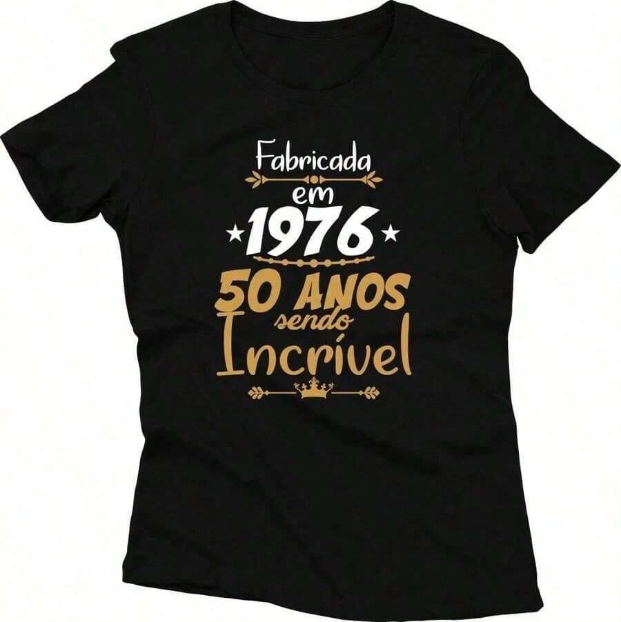 Camiseta de Cotton Polyester Polyester Mujer Hecha en 1976, 40 Años de Ser Genial, Fecha de Cumpleaños - Multicolor - Ver 1