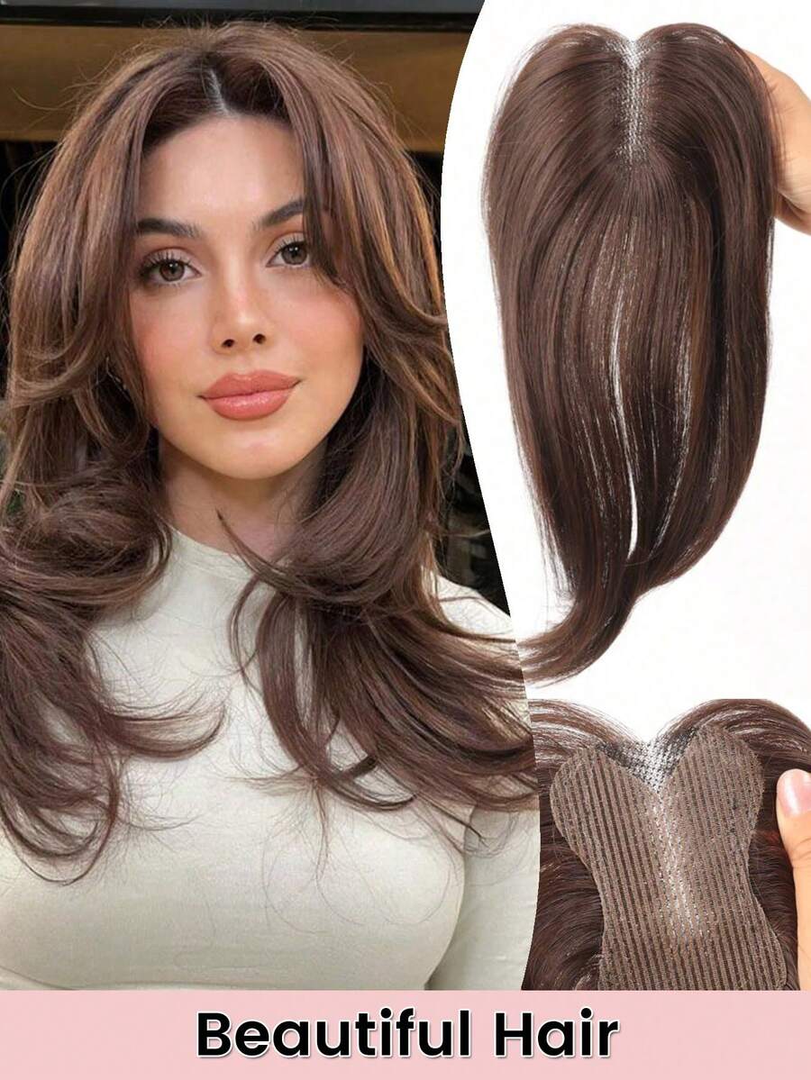 3D Bangs Invisible Seamless Head Hair Water Ripple Hair Air Bangs Head Overhead Natural Gourd Inner Net Hook And Loop Replacement Block Cover White Hair No-Card Frontal Wig Piece Thin Lightweight Hair Parting Instant Volume Increase Fake Hair For Women