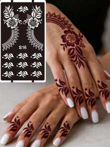 3er/Set Hana handgezeichnete Cut Out Tattoo-Schablonen, Blumenmuster Nagelkunst Tattoo - sexy Blumenmuster, geeignet für Hände, DIY Malen, Tinte, wiederverwendbare Mehndi Design Vorlagen Aufkleber - Schwarz - Übersicht 3