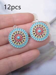 12pcs/Set Paduan Logam Perak Vintage Musim Panas Enamel Bunga Akrilik Liontin Aksesoris Anting-anting - Mint Blue - View 11