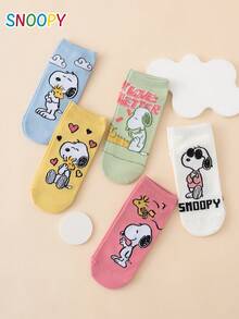 5 Pairs SNOOPY Series Authentic Charlie Brown Puppy Heart Sky Cloud Pattern Funny Cartoon Women's Short Socks - Multicolor - View 4