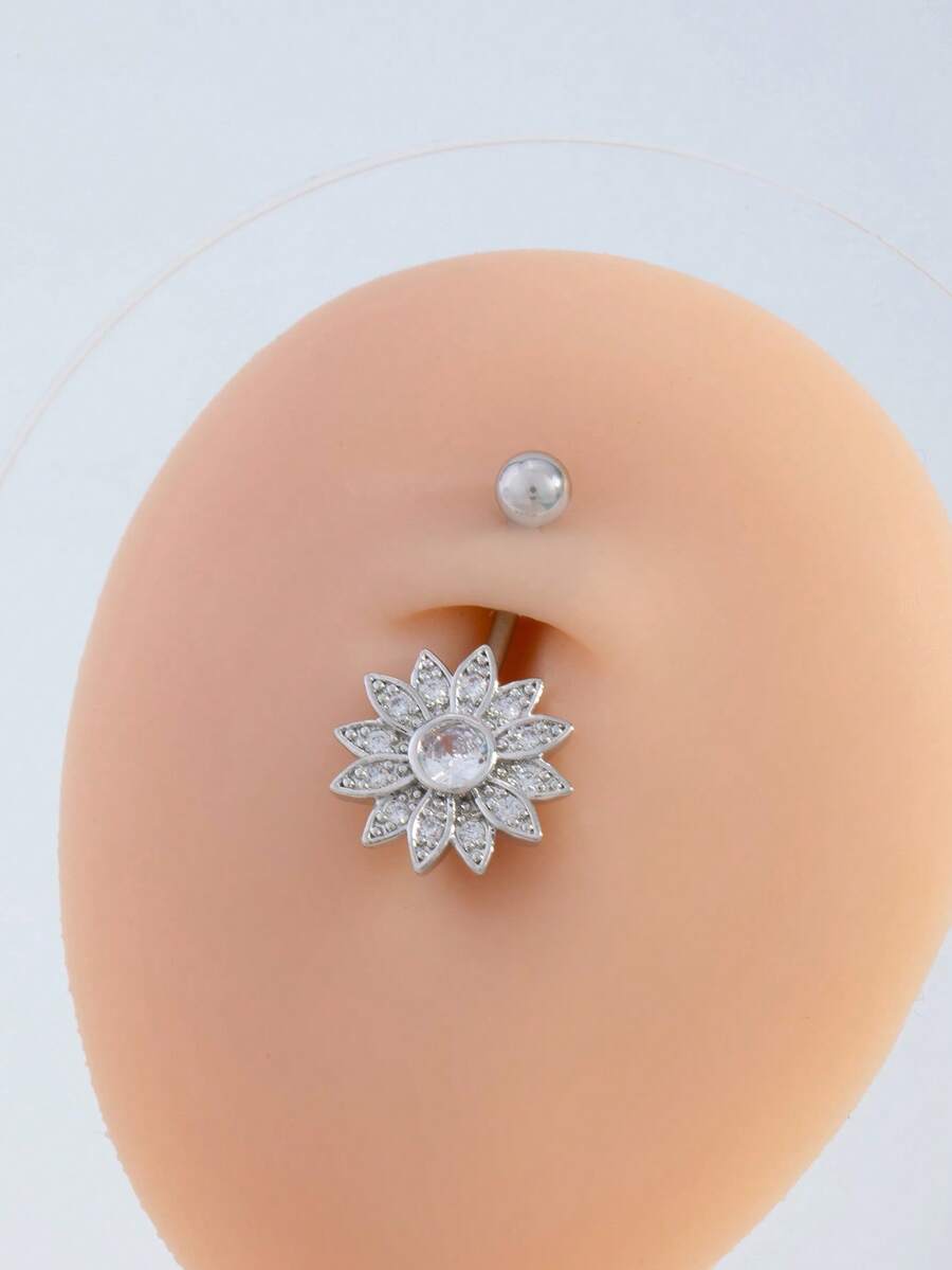 1件優雅向日葵肚臍環 肚臍釘 女款身體飾品 親密飾品 - 銀色 - 查看 1