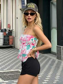 Women's Casual Sexy Bohemian Strapless Tie-Up Top, Suitable For Daily Wear, Summer Beach Vacation, Dating, Party - Multicolor - View 4