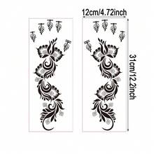 2 Sheets Full Hand Flower Design Black Toe Hand Tattoo Stickers Women Floral Print Tattoo Stickers Waterproof Tattoo Stickers Brown Tattoo Stickers Women Body Art Stickers Wedding Party Black Tattoo Stickers - Black - View 5