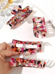 1pc Acetate Bohemian French Vintage Elegant Floral Marble Pattern Square & Half-Round Hair Claw, Creative New Design IN Style Sweet Bangs Half-Up Bun Hair Clip, Hair Claw For Back Of Head, Hair Sectioning, Slouchy Styling, Head Shape Modifier, Personalized Minimalist Versatile Casual Streetwear Afternoon Tea Hair Accessory - Multicolor - View 4