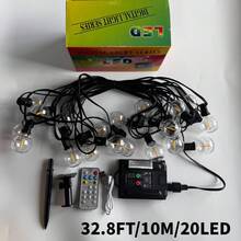 戶外太陽能串燈附遙控器,LED防碎燈泡太陽能燈,可調光懸掛燈,適用戶外後院派對、露營、涼亭、戶外裝飾、花園裝飾、房間裝飾,萬聖節,1200mAh - 太陽能款 - 查看 16