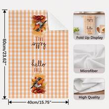 2pcs Autumn Theme Orange Plaid Butterfly Maple Leaf Robin Pattern Kitchen Towels, Rectangular Microfiber Kitchen Towels, Dish Cloths, Scouring Pads, Hand Towels, Cooking Baking Tea Towels, Kitchen Decor, Housewarming Gifts, Birthday Gifts, Bathroom Cleaning Wipes, Decorative Towels - Multicolor - View 4
