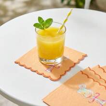 20/40/60pcs, Love At First Spritz Scalloped Martini Disposable Cocktail Paper Napkins,2-Ply Bar Disposable Scalloped Paper Napkin Orange Drink Beverage Napkins Guest Towels For Wedding Bride Bachelorette Shower,Engagement Party Supplies - Orange Color - View 3