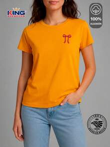 SHENDY VENDY Women's T-Shirt 100% Cotton, Short Sleeve, Round Neck, Soft And Comfortable T-Shirt, Minimalist Red Bow Print - 薑色 - 查看 1