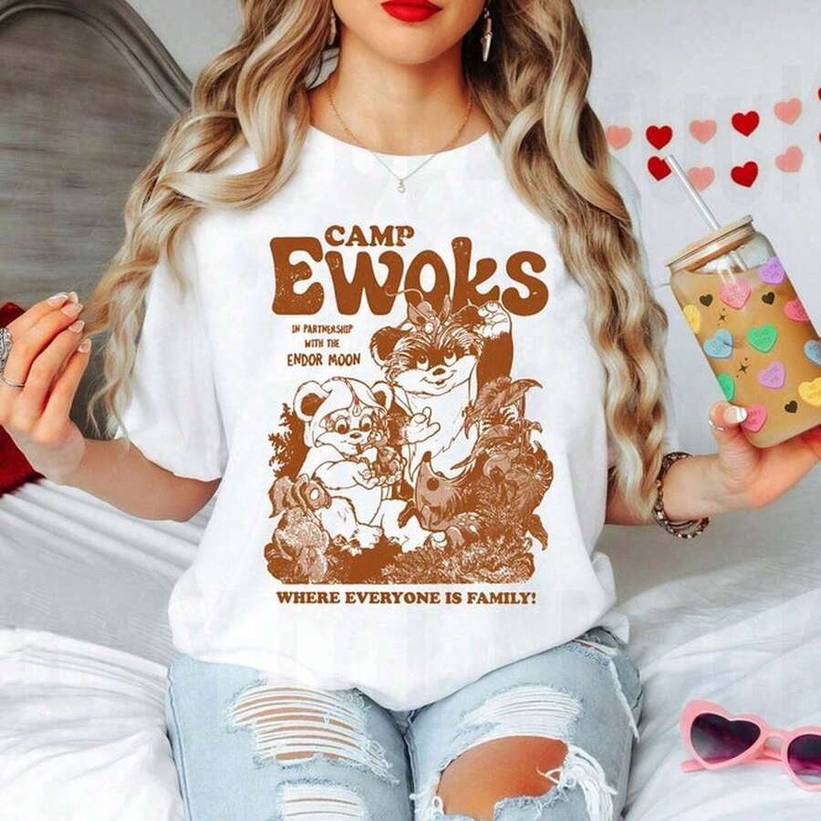 Camiseta Gráfica con Diseño de Osos Cartoon Retro Manga Corta Cuello Redondo Streetwear Casual Estilo Vintage Juvenil  Blusa Gráfico Aesthetic - Blanco - Ver 1