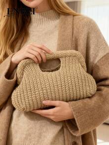 BAIZE Elegante Bolso de Mano Marrón - Bolsa de Cosméticos Grande, Cartera para Mujer, Nueva Colección Otoño/Invierno, Bolso Tejido de Ganchillo Duradero y Multifuncional, Elegante Cartera pa - Multicolor 2 - Ver 1