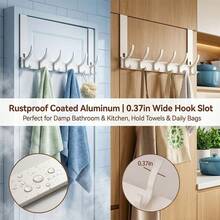 7 Hook Over The Door Hanger, 14 Hanging Spots, Fits 1.75 Inch Door, No Screw No Drill Metal Coat Rack, Towel Holder For Bathroom, Hat Organizer For Bedroom, Rust Resistant - View 4