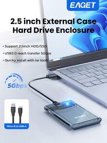 2.5 Inch External Hard Drive Enclosure USB 3.0 To SATA III Adapter Plug And Play Supports HDD/SSD Up To 6TB Portable Metal Case Universal UASP Support (Hard Drive Not Included) - 無色 - 查看 10