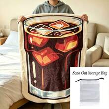1pc Cartoon Cola Shaped Flannel Blanket, Novel Flannel Blanket, Soft And Comfortable, Suitable For All Seasons, Nap, Office, School, Home, Picnic, Travel, Gift - Burgundy - View 11