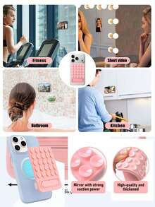 1 cái/2 cái giá đỡ điện thoại bằng silicone có cốc hút, keo dính chắc chắn chống trượt rảnh tay, nhiều màu, đồ dùng thiết yếu tựu trường, gắn tường cho phòng tắm nhà bếp du lịch, tương thích với iPhone và điện thoại Android - A - Xem 3