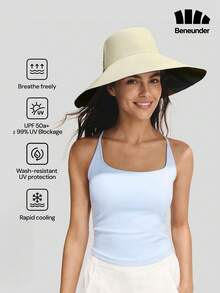 Beneunder Women's Wide Brim Bucket Hat With UV Protection Lining - BM016 - Beige - View 1