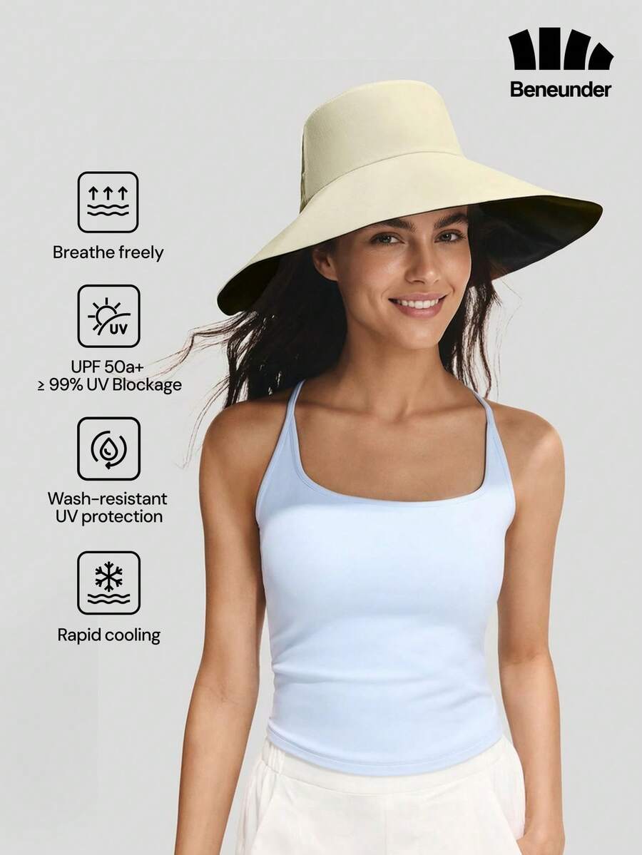 Beneunder Women's Wide Brim Bucket Hat With UV Protection Lining - BM016 - Beige - View 1