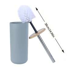 1pc, 4pcs, 6pcs Light Blue Bamboo Lid Bathroom Accessories, Including - Trash Can, Toilet Brush, Soap Dispenser, Toothbrush Holder, Toothbrush Rack, Soap Dish, Suitable For - Bathroom, Apartment, Rental Home - Multicolor - View 8
