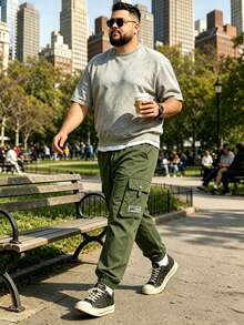 Plus Size Men's Plus Size Work Pants, Plus Fat Plus Loose Casual Pants, Versatile Casual Sports Pants! Outdoor Travel, Daily Leisure Fall - Green - View 3