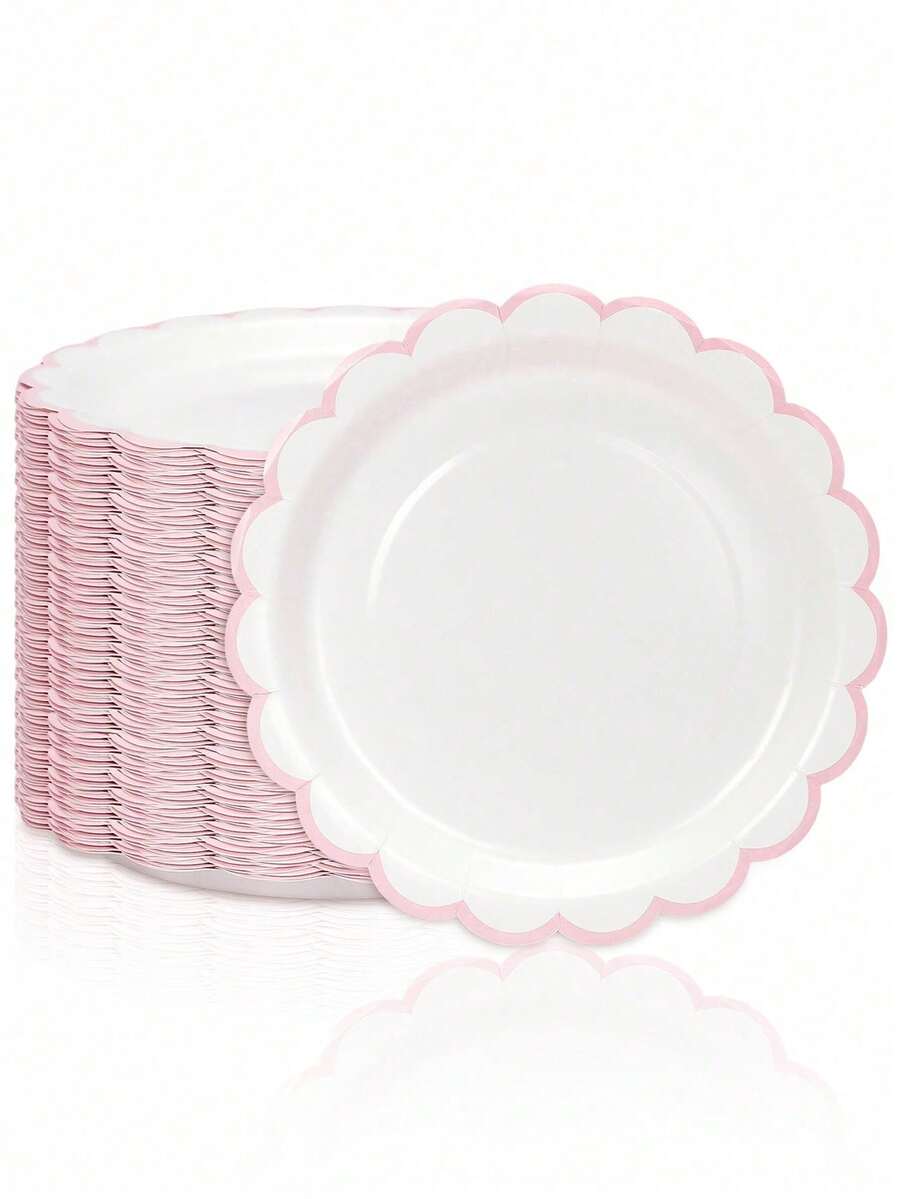 1/10/20/50pcs White Background Pink Lace Party Paper Plates, 7 Inch/9 Inch Dual Size, Suitable For Wedding, Birthday Party, Girls Gathering And Bachelorette Party - Multicolor - View 1