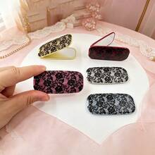 1pc Faux Leather Textured Mirror Phone Stand, Fashionable Adhesive Foldable Mirror Back Sticker, Horizontal & Vertical Dual-Use Portable Desktop Stand - Multicolored Black Lace - View 2