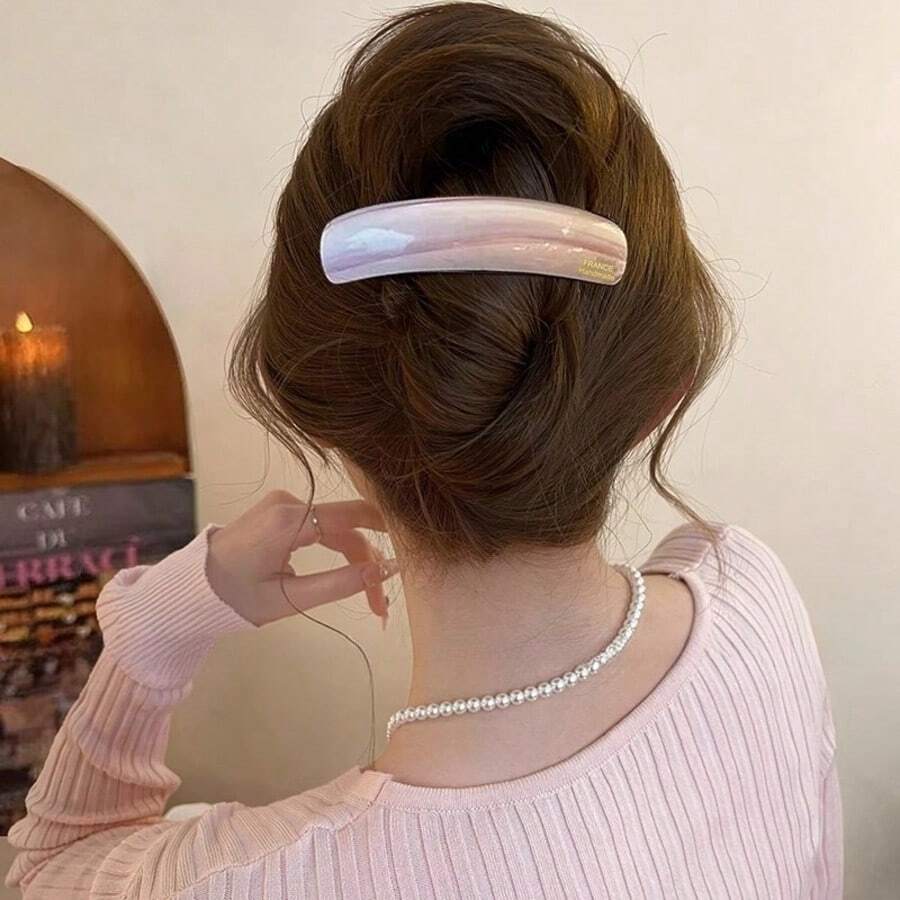 Teal Glossy Rectangle Hair Barrette Beach Accessories Back To School Hair Clips For Women Minimalist French Hair Clip - Multicolor - View 1