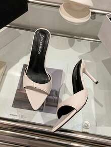 Sandali Mule con tacco a spillo beige, punta affusolata, cinturino singolo, stile europeo sexy, scarpe da donna con tacco alto - Beige - Visualizzare 3