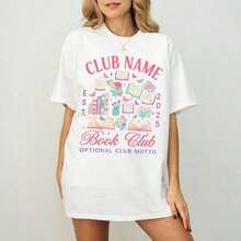 Playera Juvenil con Estampado de Libros Florales Cuello Redondo Básica Moda Estilo Retro Vintage Top Verano Uso Diario - Blanco - Ver 1
