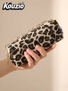 1pc Jacquard Leopard Print Pencil Case, Vintage Animal Woven Pattern Zipper Stationery Bag, Large Capacity Portable Makeup Bag, Multi-Purpose Travel Toiletry Organizer Bag, Vintage Back To School Gift For Teenage Girls Students,Back To School - Jacquard Leopard Print - View 4