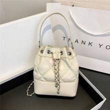Women's Bucket Bag, Casual Straw Drawstring Crossbody Shoulder Bag - Rose Gold - View 1