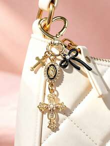 1pc Bow Cross Keychain, Decorated With Religious Love And Crystal Cross Pattern, Embedded With Virgin Mary Image, Embellished With Resin Beads And Rhinestones - Suitable For Keychains, Bag Charms, Cross Pendants, Wallets, Backpack Accessories, Earphone Case Accessories, Luggage And Car Keychains, Bag Charms, Chain Bag Pendants, Also An Excellent Choice For Mother's Day Gifts. - Multicolor - View 13