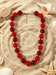 1pc European & American Bohemian Round Geometric Acrylic Mixed Color Beaded Rope Handmade Knotted Women's Necklace With Stainless Steel Accessories, Holiday Gift, Daily Wear - Hand-knotted Resin Stainless Steel Accessory Necklace - View 13