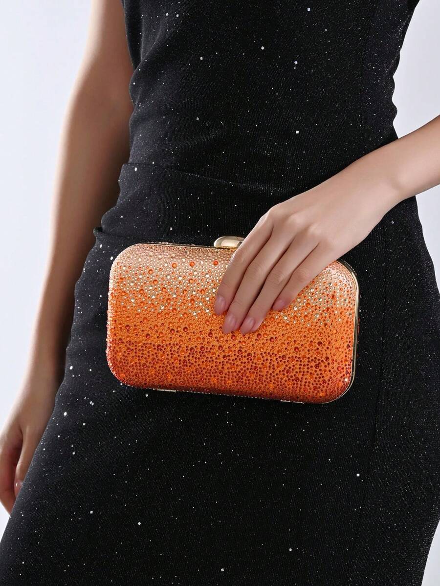 Bolso de Noche con Carcasa Dura de Strass Brillante Ombré, Adecuado para Bodas, Bailes de Graduación, Banquetes, Fiestas de Cóctel y Celebraciones Festivas, Elegante para Fiestas - Naranja Coral - Ver 1