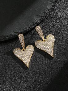2pcs European And American Luxury Micro-Inlaid Zirconia Heart Stud Earrings, Fashionable Versatile Elegant Jewelry Suitable For Women's Party, Gathering And Commute Wear - Multicolor - View 7