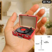 Vintage Record Player Fridge Magnet - 3.15 Inch Red & White Retro Suitcase Turntable Design, Durable Acrylic Kitchen Decor, Perfect Christmas/Birthday Gift For Music Lovers And Vinyl Record Collectors, 2D Flat - Red - View 7