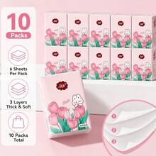 120/60/36/24/12/6PCS Mini Portable Face Towels & Handkerchiefs - 3-Layer Soft Dye-Free Paper, 6 Sheets Per Pack, Lightweight Travel Essentials For On-The-Go Hygiene & Skincare, Cheerful Packaging | Durable Packaging - Multicolor - View 4
