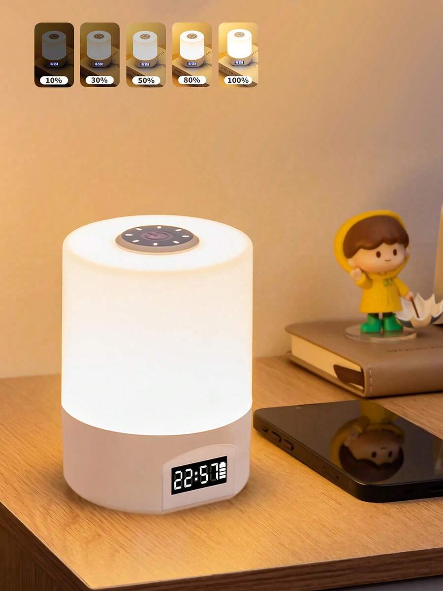 1pc Touch Sensor LED Night Light, Clock Shaped, USB Rechargeable Bedside Lamp, Dimmable, Multi-Color Mode, Portable Night Light, Suitable For Bedroom, Living Room, Camping - Eye Caring - View 1