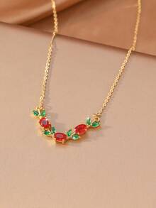 1pc Elegant Luxury Floral Branch Leaf Pendant Necklace, Sparkling Cubic Zirconia, Women Girls Daily Commute Date Versatile Neck Accessory, Ramadan Eid Al-Adha Valentine's Day Gift - Multicolor - View 4