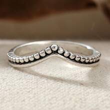 Wavy Bead Ring With Twisted Band And Round Bead Texture, Unique Statement Ring For Women's Daily Commute And Casual Wear, Exquisite Fashion Elegant Accessory - Antique Silver - View 3