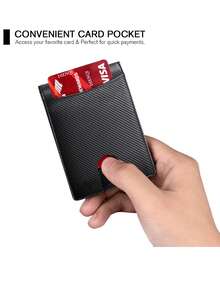 RFID Anti-Theft Men's Card Holder, Credit Card Wallet, Slim Short Carbon Fiber Card Clip, Black Folding Wallet - Black - View 7