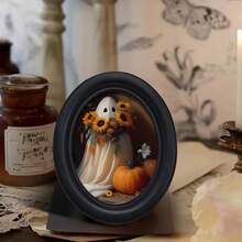1pc 3D Black Oval Vintage Gothic Style No-Drill Picture Frame With Glass Cover, Replaceable Photo, Autumn Halloween Decoration, Horror Atmosphere, Suitable For Home Decor, Holiday Decor, Office Decor, Exquisite Wall Art Decoration - 19 - View 6