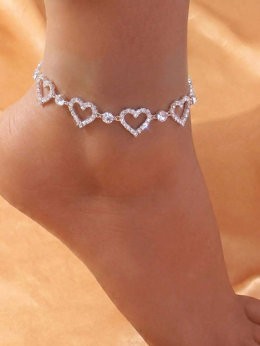 1pc Silver Double Layer Heart Anklet For Summer Beach Vacation - Silver - View 1