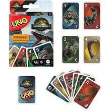 Mattel Rebirth Collection UNO 卡牌遊戲,經典配對卡牌遊戲附獨家 T-Rex 野卡動作卡,便攜旅行桌面玩具,適合多人玩家,適用於家庭遊戲之夜與派對,恐龍電影迷的生日、聖誕、節日禮物 - Jura-ssic World Rebirth - 查看 2