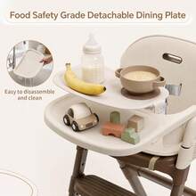 High Chair For Babies And Toddlers, Convertible Foldable High Chair With Easy Clean Double Tray, 5-Point Harness & Adjustable Legs,Khaki - Khaki - View 4