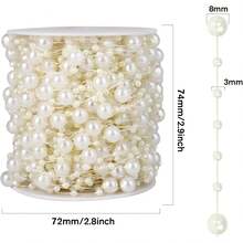 98FT Pearl Beads String Garland, 8mm 3mm Ivory Faux Pearl Beads Roll Strand Bulk Wedding Party Flower Decoration - White Star & Pearl - View 5